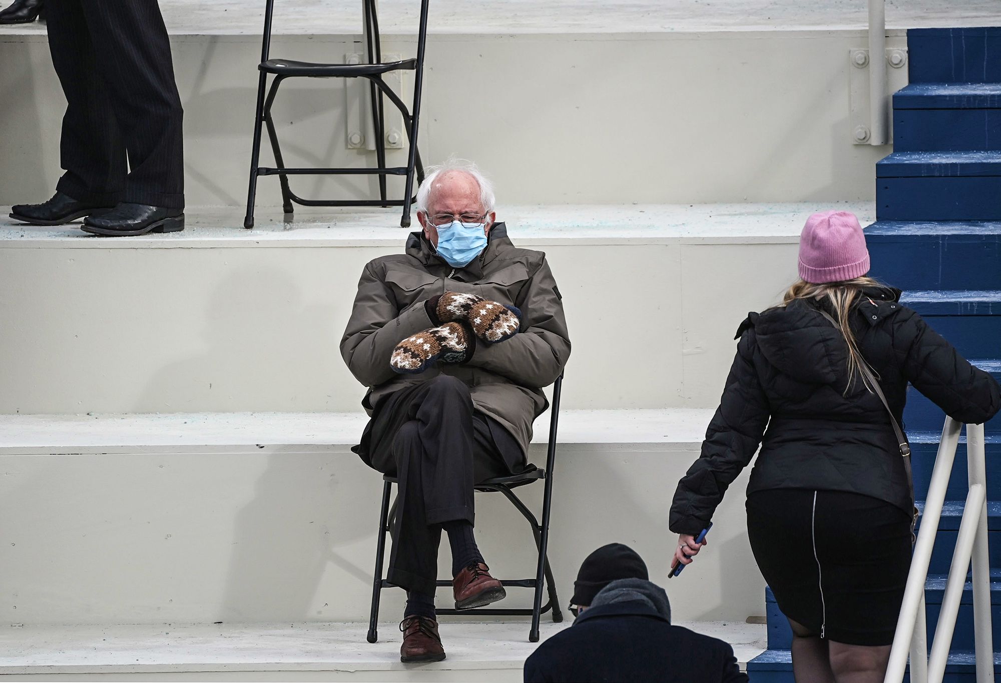 Sen. Bernie Sanders, I-Vt., who sought the Democratic presidential nomination himself, sits in the bleachers at the Capitol before Joe Biden is sworn in as the 46th president of the United States on Jan. 20.