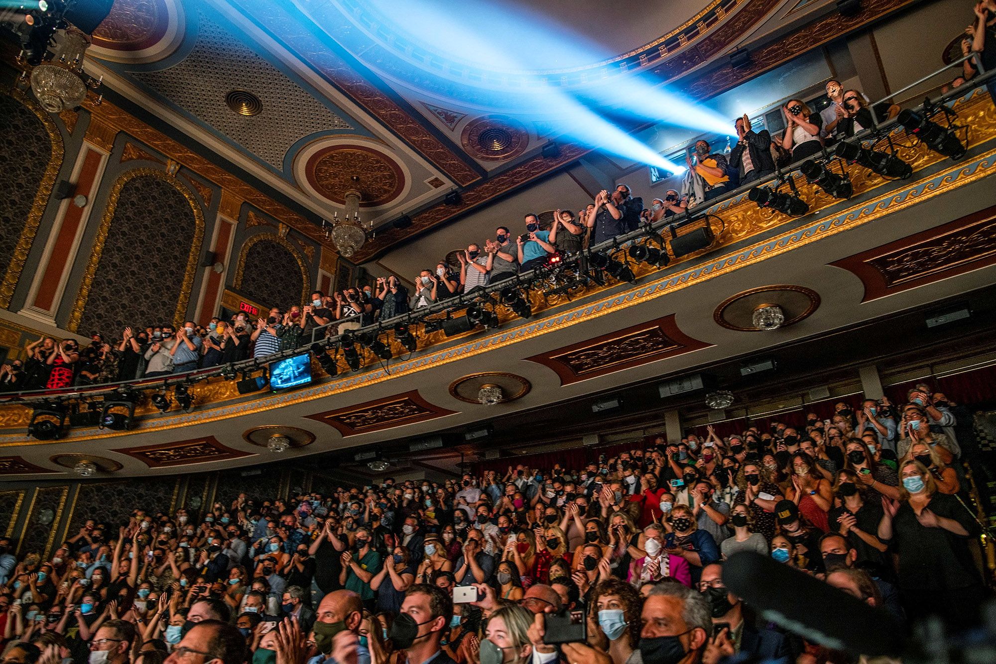 Audience members cheer at the Richard Rogers Theatre in New York City at the end of the return performance of “Hamilton” on Sept. 14.