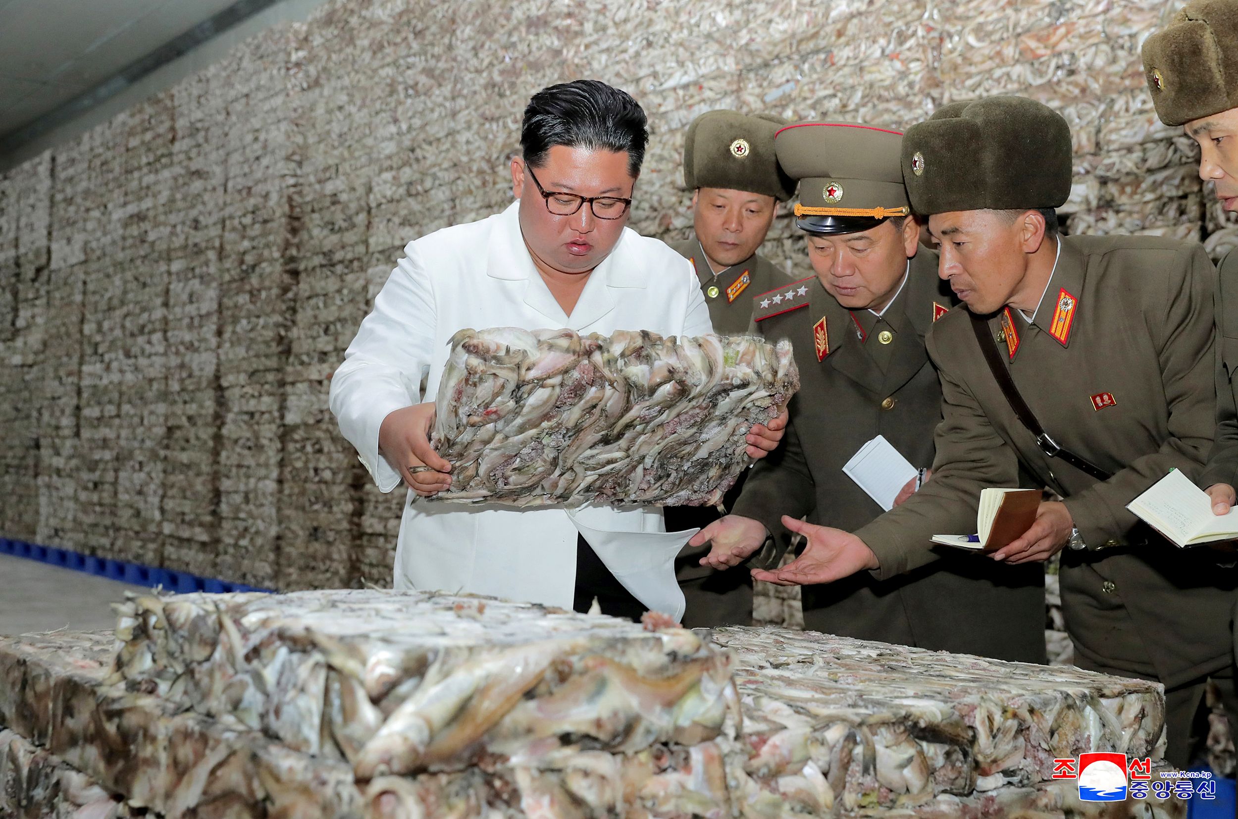 North Korean leader Kim Jong Un visits a fish processing facility in North Korea