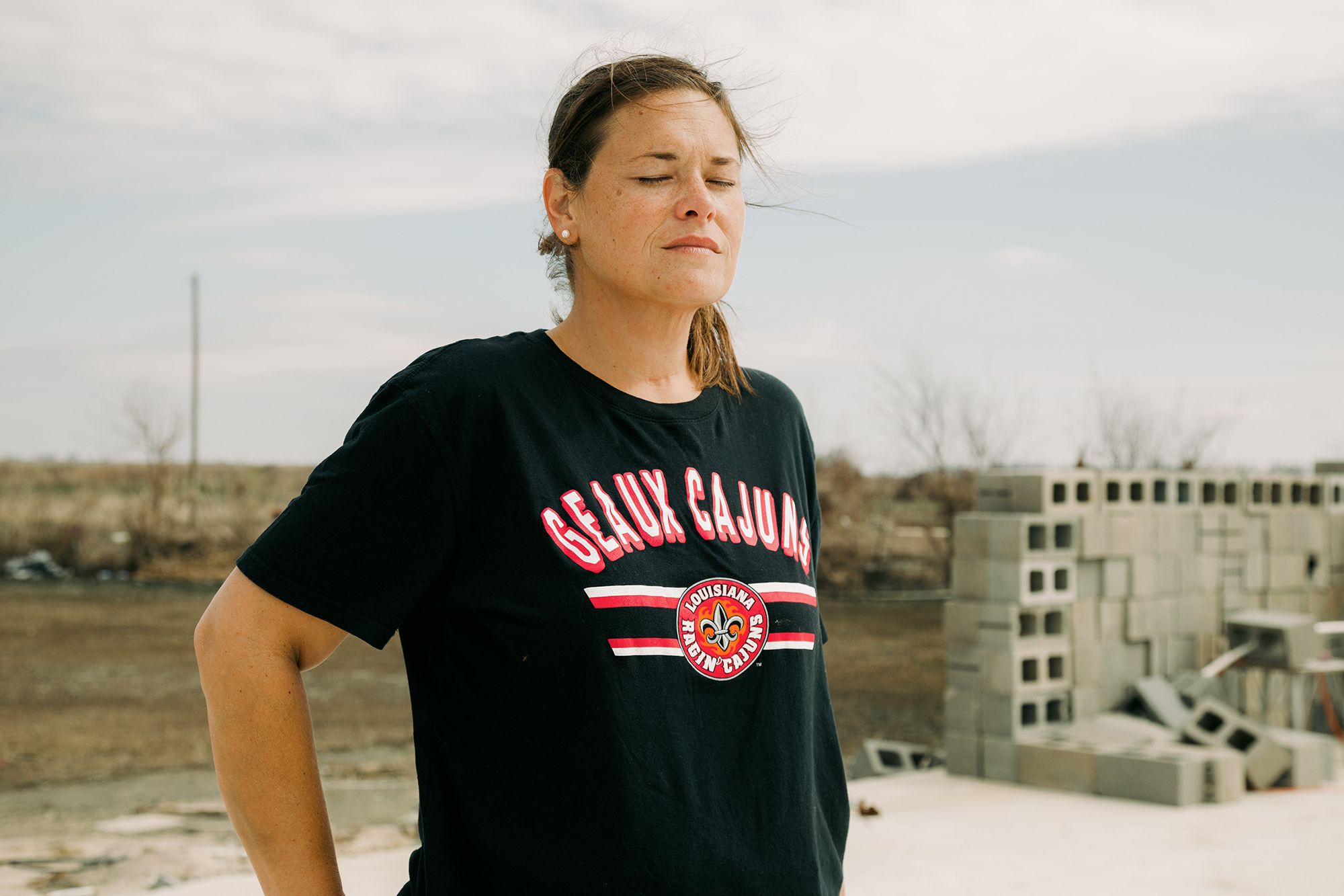 Clair Marceaux at the site where her home once sat in Cameron, La. (Bryan Tarnowski for NBC News)