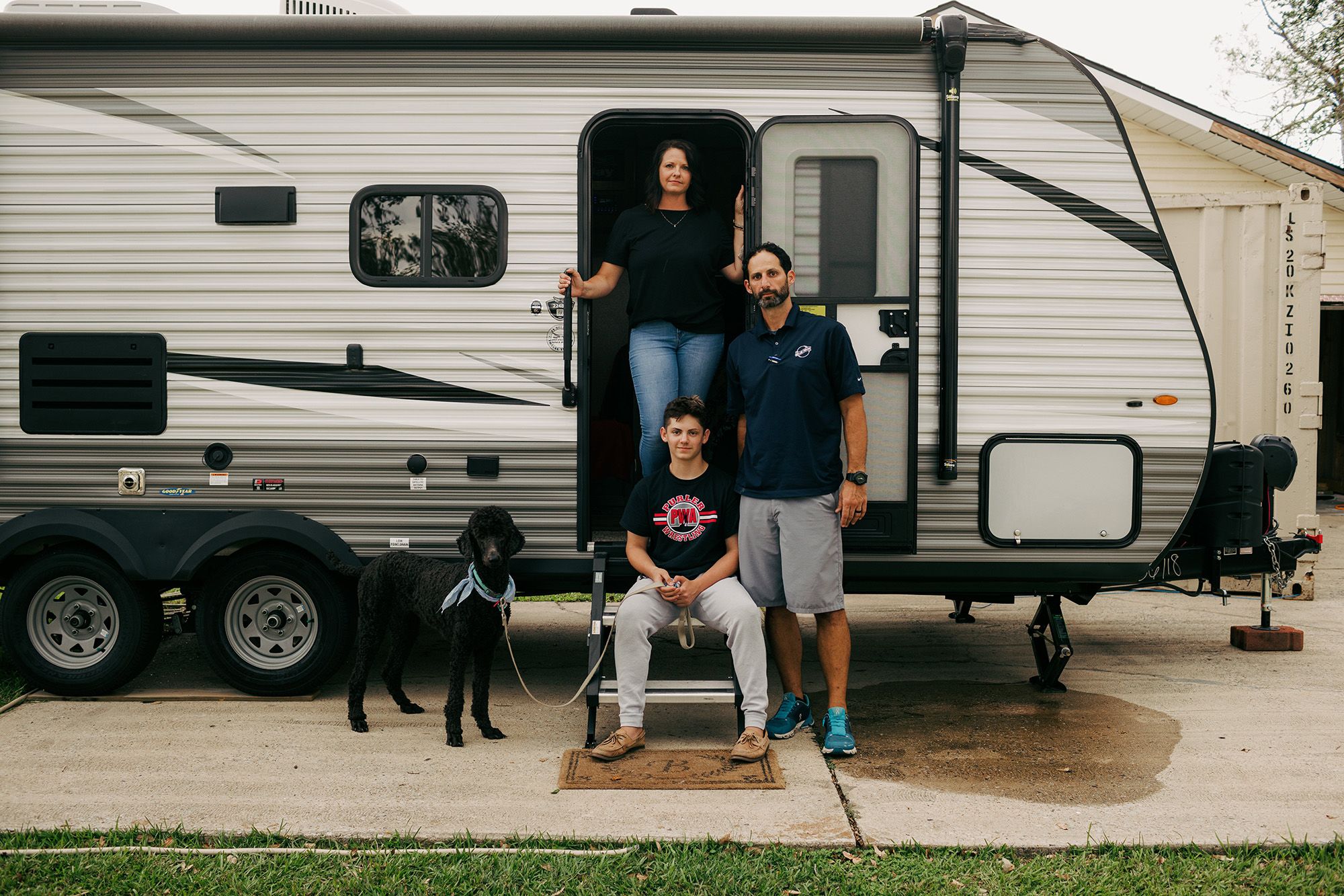 Melissa Butter and her family are living in a RV in their driveway. (Bryan Tarnowski for NBC News)