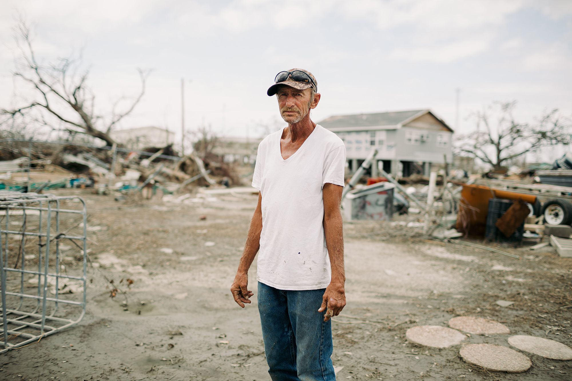 Lawrence Mallett surveys the area where his house once stood in Cameron, La. (Bryan Tarnowski for NBC News)